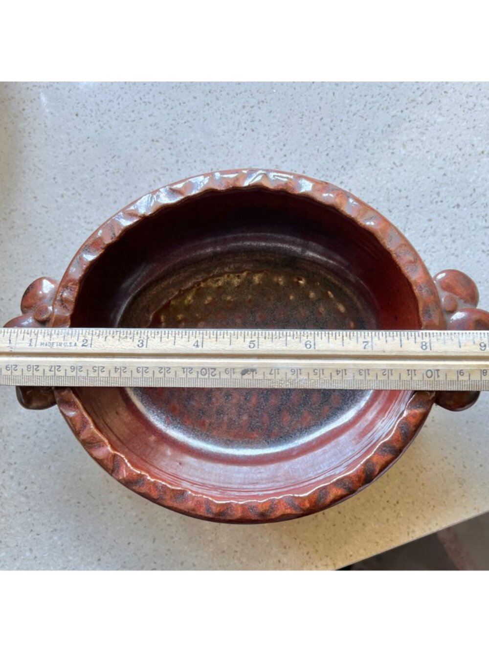 Signed Casserole Dish Brick Red Ceramic Applied Handles 9.75" x 6.5" x 3" Gift - Picture 9 of 10